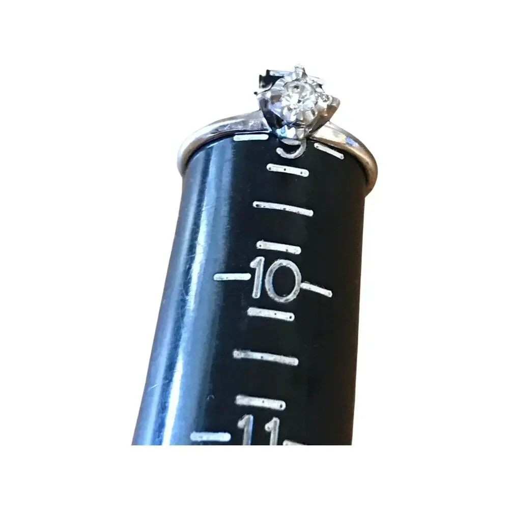 Vintage Solitaire Cubic Zirconia Sterling Silver Ring, CZ Silver Band Sz 9